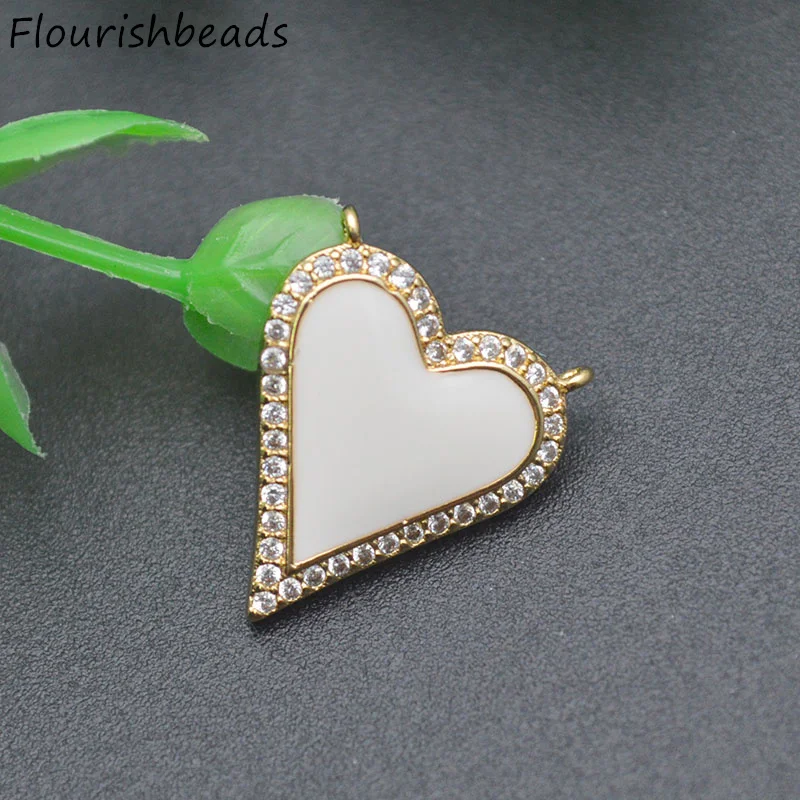 10pcs/lot Good Quality Anti Fading Gold Plated CZ Pave Black White Enamel Heart Charm Connectors for Jewelry Necklace Bracelet