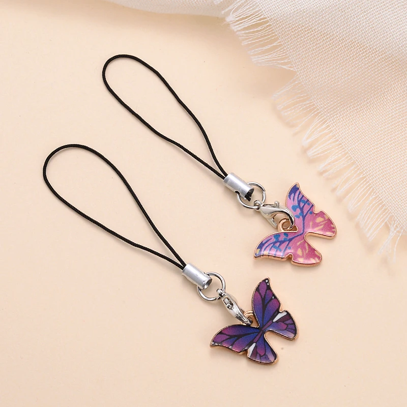 1Pcs Metal Colorful Animal Butterfly Mobile Phone Pendant Lanyard Ladies Anti-Lost Key Chain Gifts Accessories Decoration