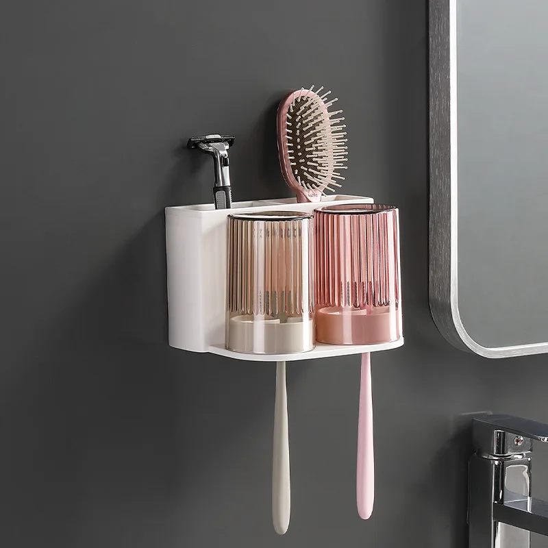 

Dust-proof Toothbrush Holder for Bathroom Wall Mounted with Cup Storage Rack Organizer Wall-mount Bathroom Accessories Sets