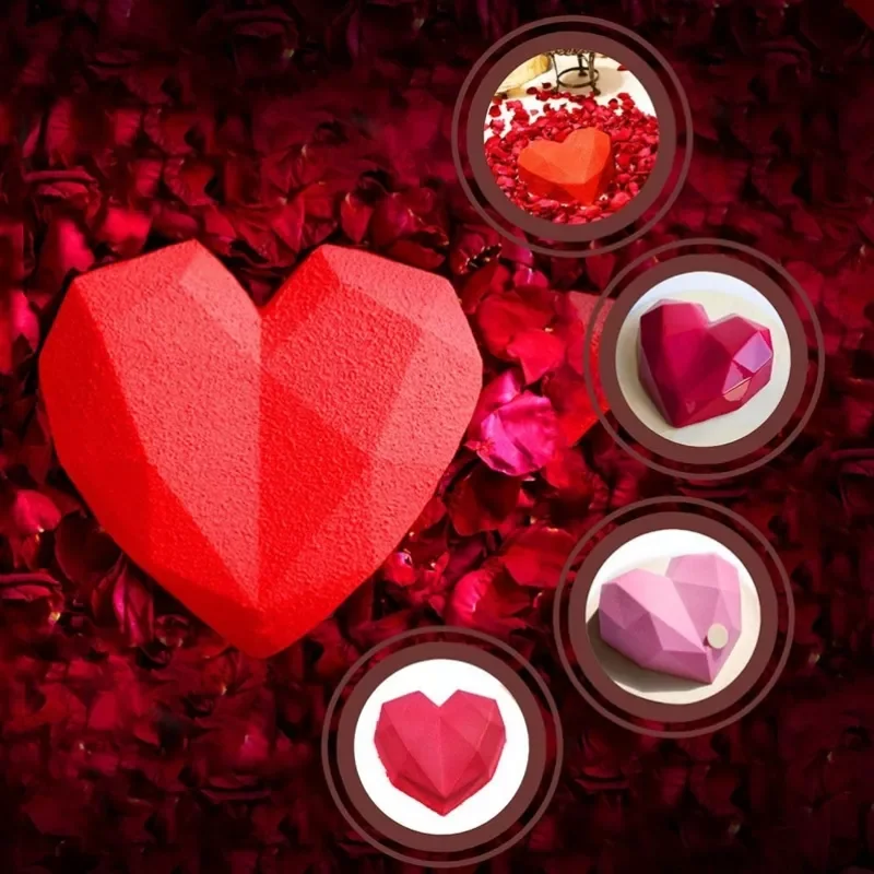 

Diamond Love Heart Food Grade Mold Shaped Silicone With Dessert Decorating Cakes Mould For Birthday Fondant Chocolate Baking