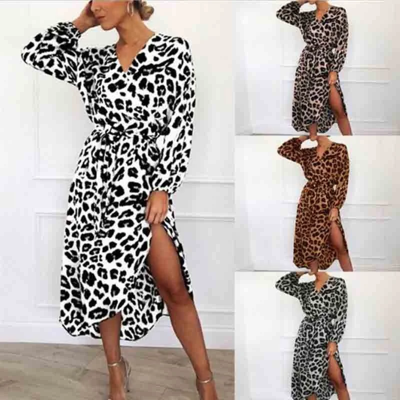 

2022 spring new women's leopard slit elegant dress