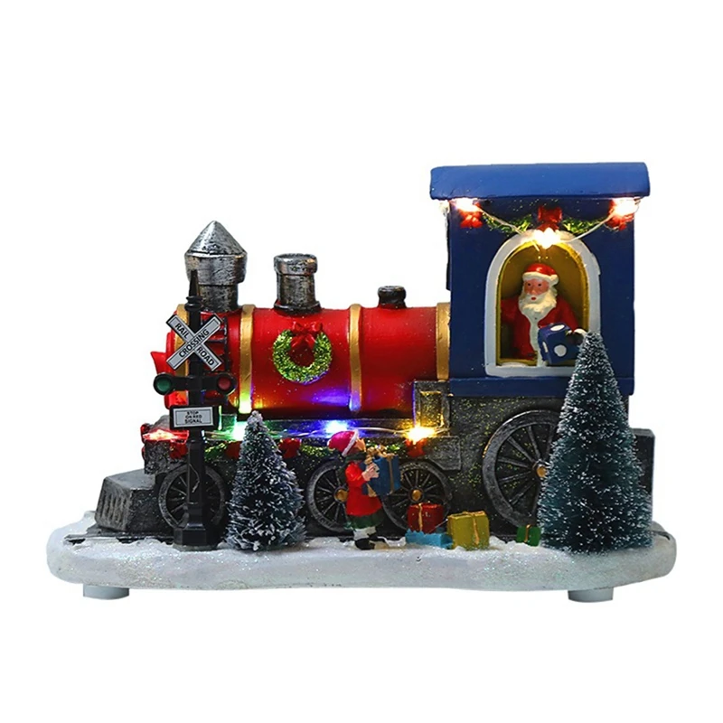 

Рождественские украшения, Санта-Клаус, поезд, поделки из смолы светодиодный светодиодные огни, Рождественское украшение