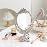 silver plastic vintage decorative mirror small round make up bedroom mirror ins table room standing glass mirror