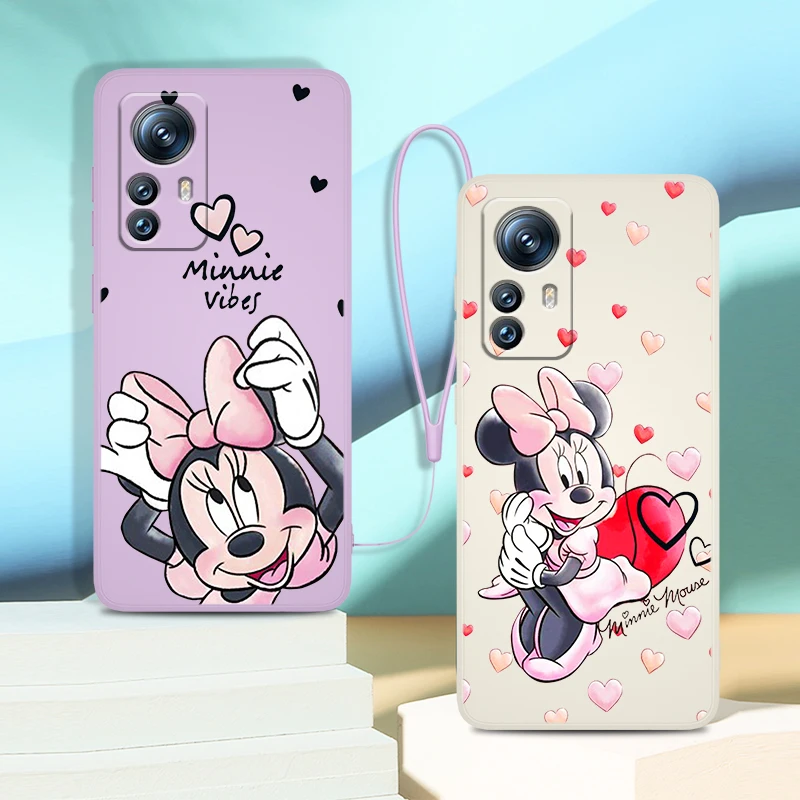 

Pink Minnie Mouse Disney Phone Case For Xiaomi Mi 12 12X 11i 11T 11 10 10S 10T 9 SE Pro Lite Ultra 5G Liquid Rope Cover