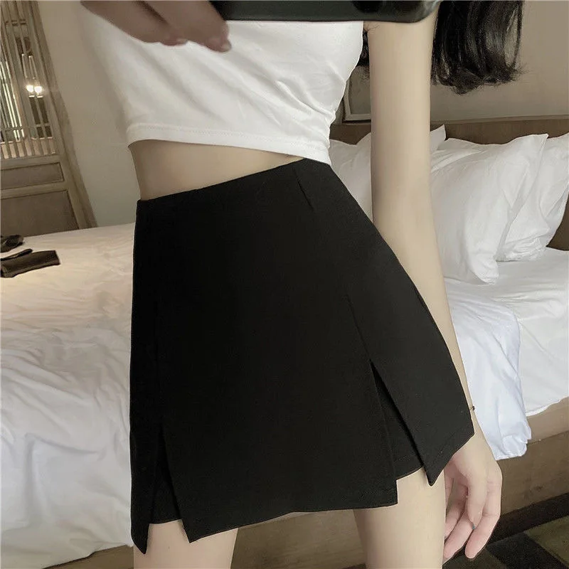 

Black A-line Half Skirt Female Spring Bag Hip Short Skirt High Waist Half Skirt Super Short Split Hot Girl Skirt Sexy Pantskirt