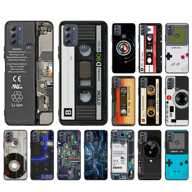 

Camera Cassette Game Boy Battery Circuit Phone Case for Motorola Moto G9 Plus G7 G8 Play G7 Power G100 G20 G60 One Action Macro