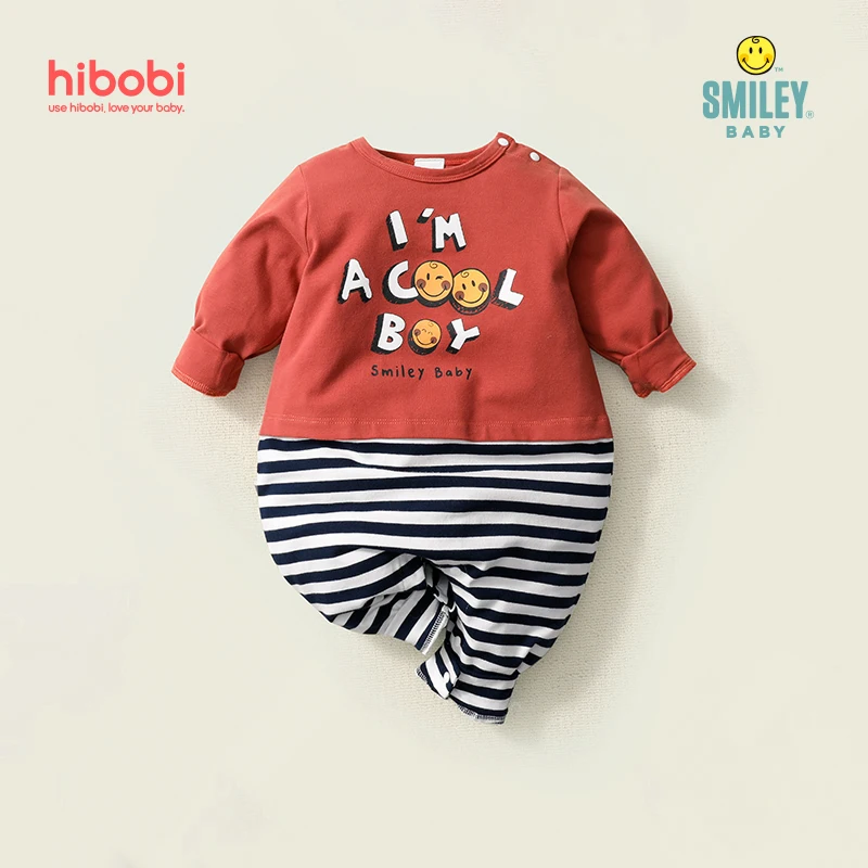 

Комбинезон для мальчиков Hibobi Smiley World, полосатый комбинезон с длинным рукавом для новорожденных, Одежда для младенцев 0-18 месяцев