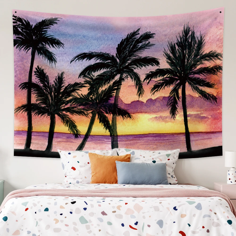

Summer Seaside Tapestry Tropical Bohemia Hippie Wall Hanging Seascape Palm Living Room Decor Table Cover Yoga Bed Sheet Mets