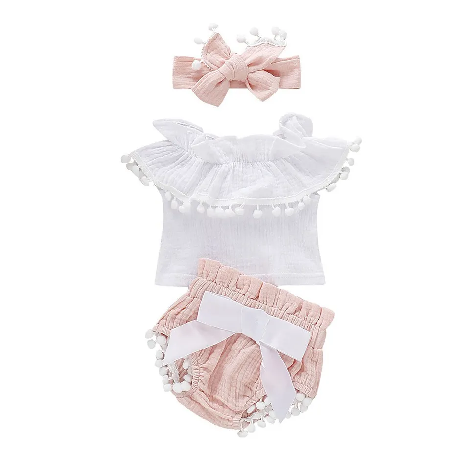 0-24M Baby Summer Clothes Set New Born Romper for Infant Girl Newborn Muslin Clothes Vest Tops Shorts Baby Headband 3 Pcs Outfit