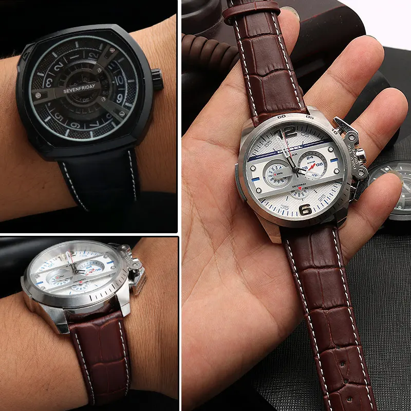 Фото Большой кожаный ремешок для часов Diesel Panerai для мужских часов Armani P2/PS1, ремешок на запястье с пряжкой-бабочкой 22 мм 24 мм 26 мм 28 мм №4