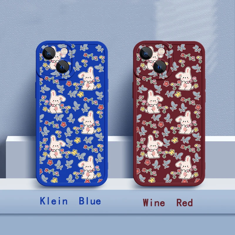 

IPhone 11 Cases For Phone14 7 8 12 13 X Xs XR Mini Pro Plus Max Case, Klein Blue,Wine Red Silicone Rabbit Cover