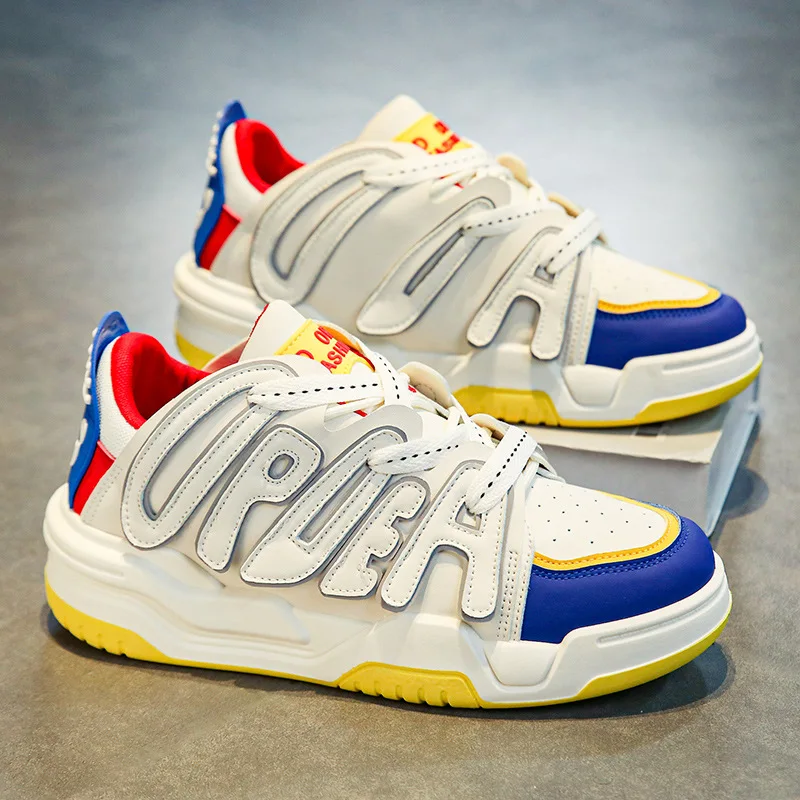 

Кроссовки мужские кожаные, модные, с надписью, скейтборд, удобные, на шнуровке, на осень/зиму