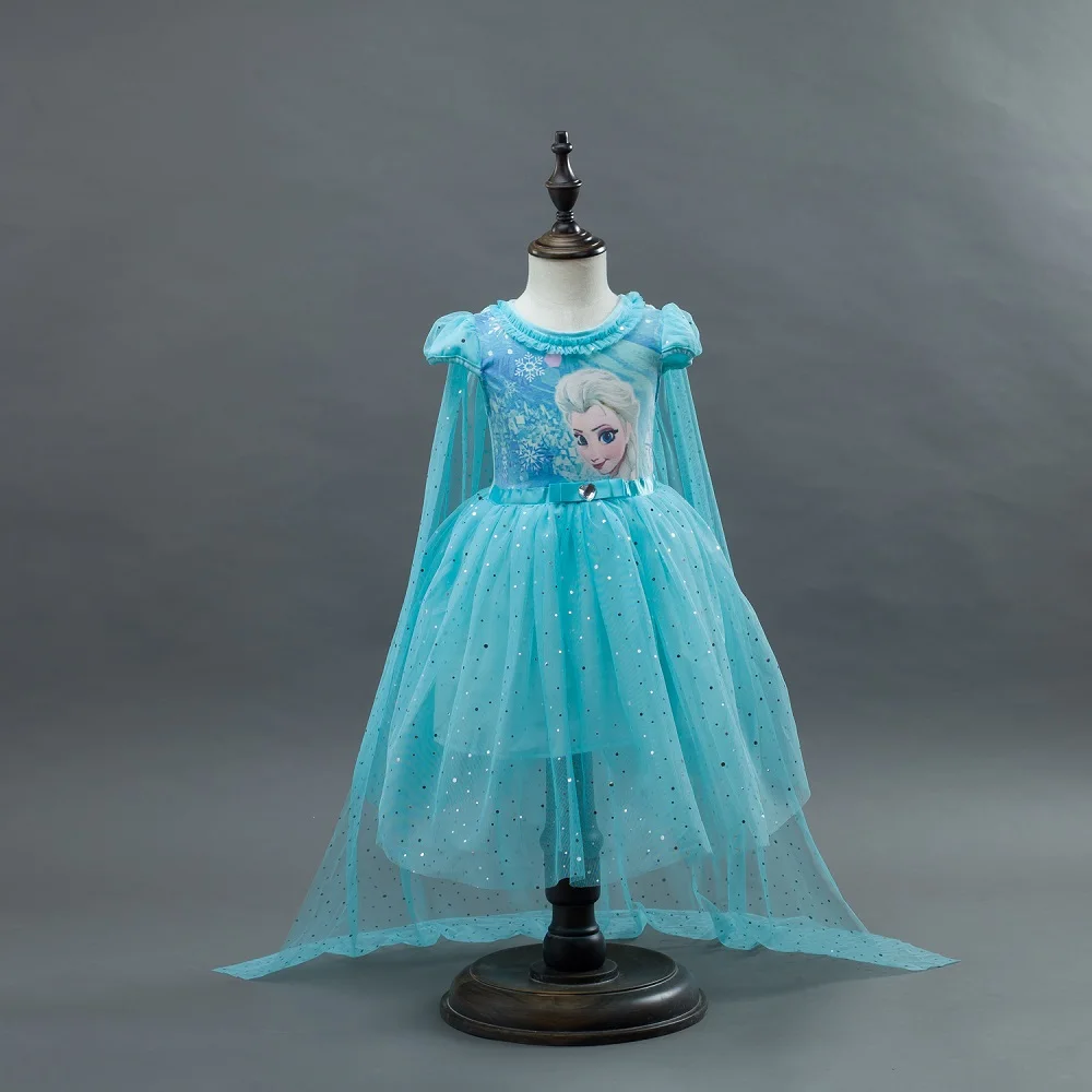 

Anna Elsa Princess Dress Summer Short-sleeved Lace Mesh Knee-Length Christmas Dress Girl Cartoon Ball Gown Dresses 2-8 Years