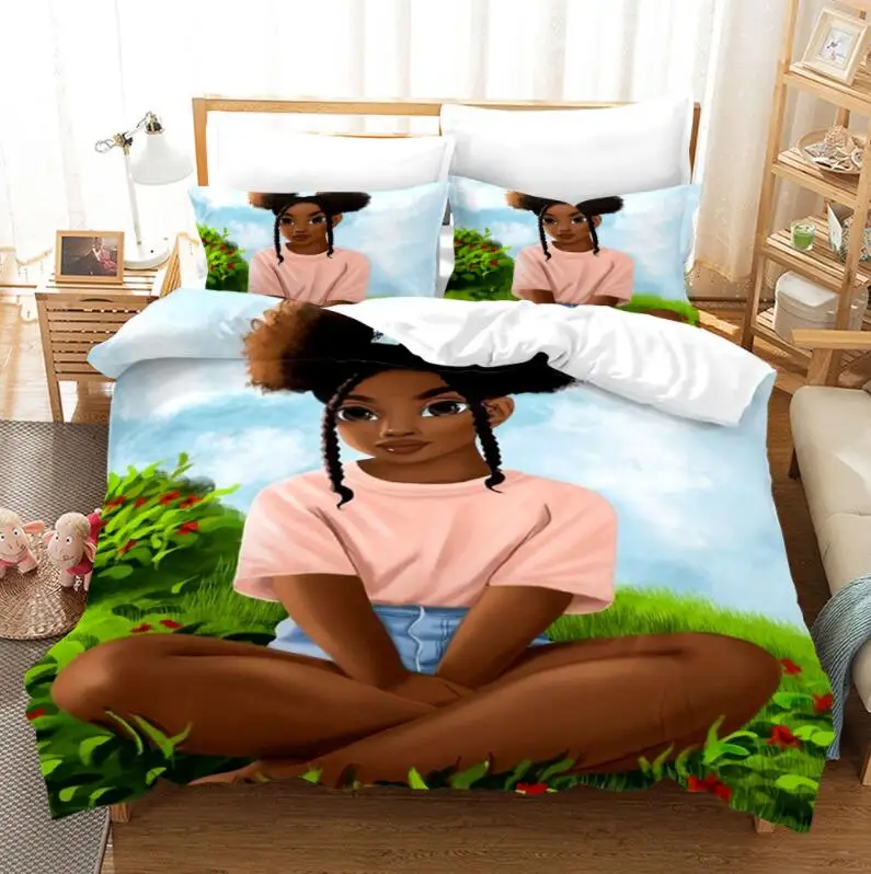 

Juego de cama con estampado 3D para Niñas Africanas, juego de funda nórdica con funda de almohada, ropa de cama de matrimonio