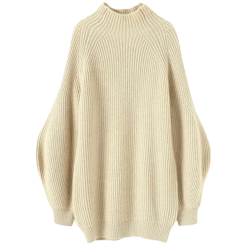 Женский длинный кашемировый пуловер теплый зимний свитер с рукавами-фонариками