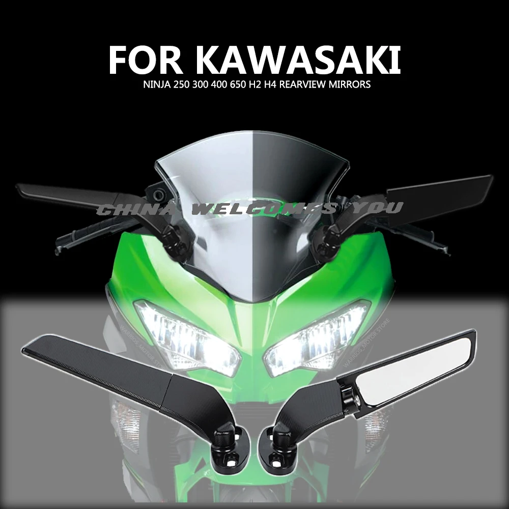 For KAWASAKI NINJA 250 300 400 650 H2 H4 Modified Motorcycle 2PCS Rearview Mirrors Wind Wing Adjustable Rotating Side Mirrors