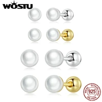 wostu high luster white 100 cultured freshwater pearl stud earrings for women 925 sterling silver 14k gold plated studs buckle