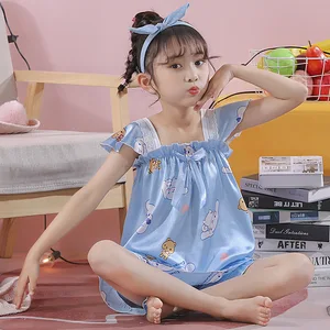 Imported 2023 Kawaii Sanrioed Children Pajamas Set Anime Kuromi Cinnamoroll Silk Sleepwear Summer Girls Short