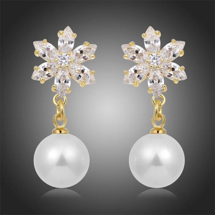 Желтое Золото Цвет полный проложили CZ снежинка цветок ссылка белый В виде