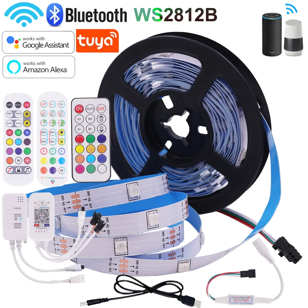 Светодиодная ленсветильник с умным управлением, Bluetooth, Wi-Fi, Alexa, Luces WS2812B, RGB 5050, 1-10 м, 18 светодиодов/м, гибкая светодиодная лента RGB для домашнего фестиваля