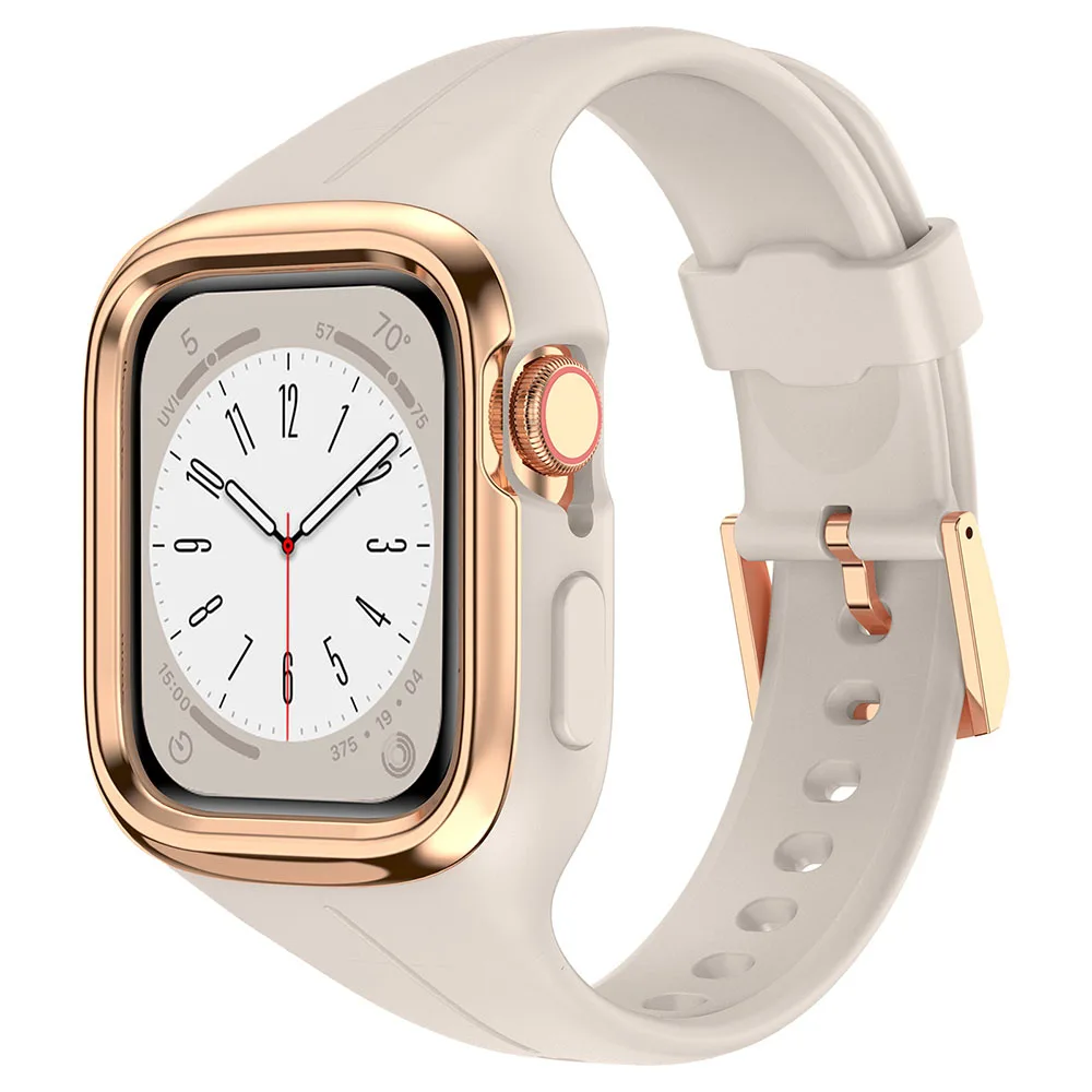 Силиконовый ремешок для часов и ремешок для часов стандарта Apple Watch 40 мм 41 мм, спортивный браслет для IWatch Series 8 7 6 5 4 SE, корпус из нержавеющей стали
