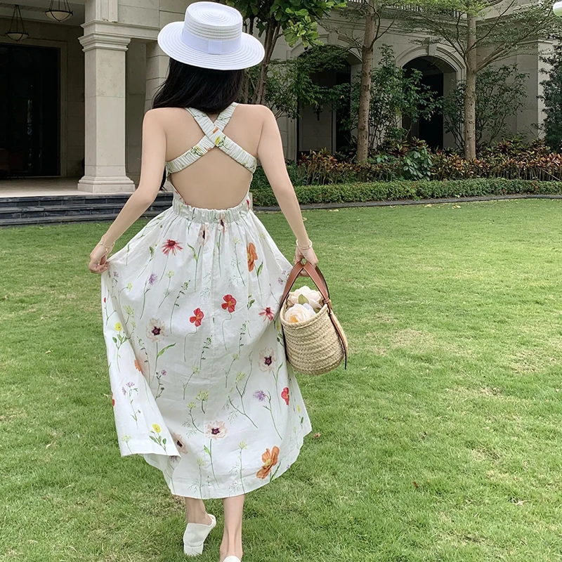 

Женское летнее платье-миди без рукавов, с цветочным принтом