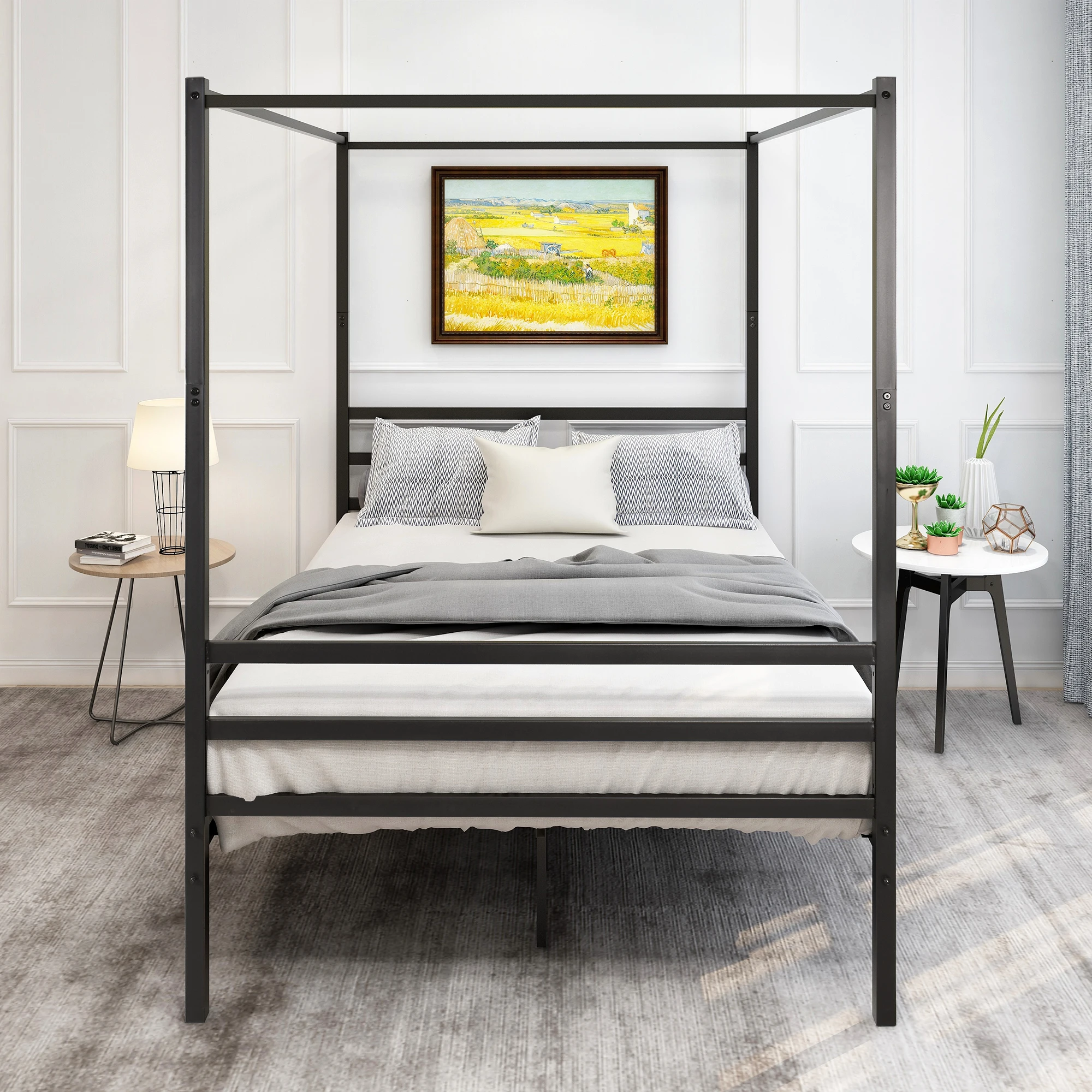 Metal Bed With Headboard&footboard Foundation Platform Frame Metal Slat Black  Holds 450lbs Easy Assembly
