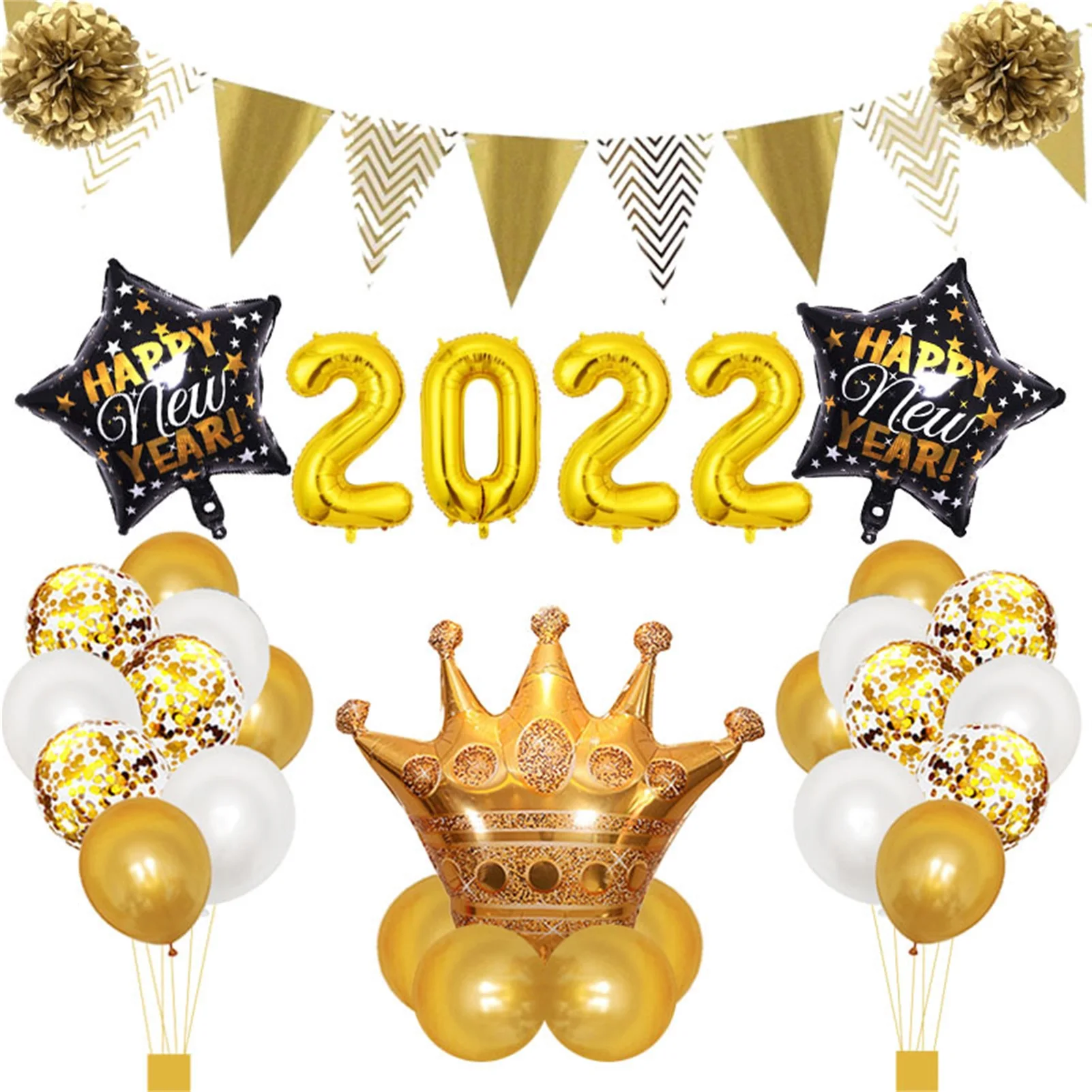 

29 Pieces 2022 Balloons Set Happy New Year Balloons Kit NYE Photo Booth Props 2022 6 Different Balloons For Happy New Year Decor
