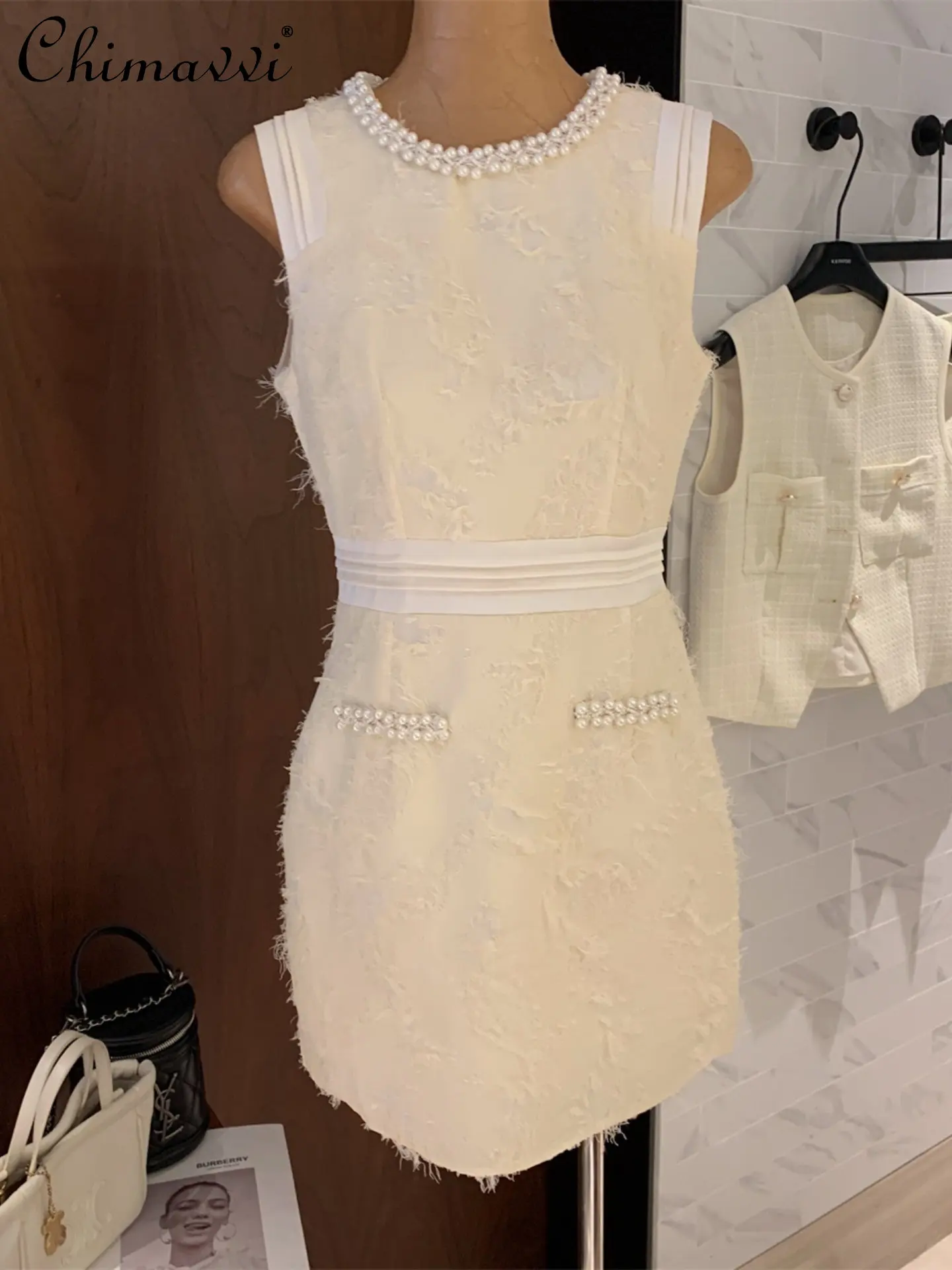 

Жемчужное украшение, 3D начесом, жаккардовое платье абрикосового цвета, модное платье с контролируемой талией, Новинка лета 2023, элегантное вечернее платье с прострочкой