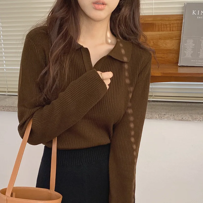 

Autumn Fashion Korean Pullover Sweater Women Knitwear Lapel Long Sleeve Tops 2022 Winter Elegant Jumper Sweaters Clothes 24263