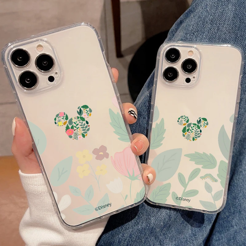 

Simple Flower Mickey For Apple iPhone 11 12 13 14 Pro Max 12 13 Mini X XR XS Max SE 6 6S 7 8 Plus Clear Phone Case Cases Funda