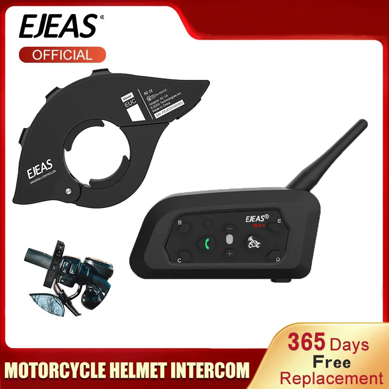 

EJEAS V6 Pro Motorcycle Helmet Bluetooth Intercom Headset 1200M Wireless Motorbike Interphone Connect Up to 6 Riders