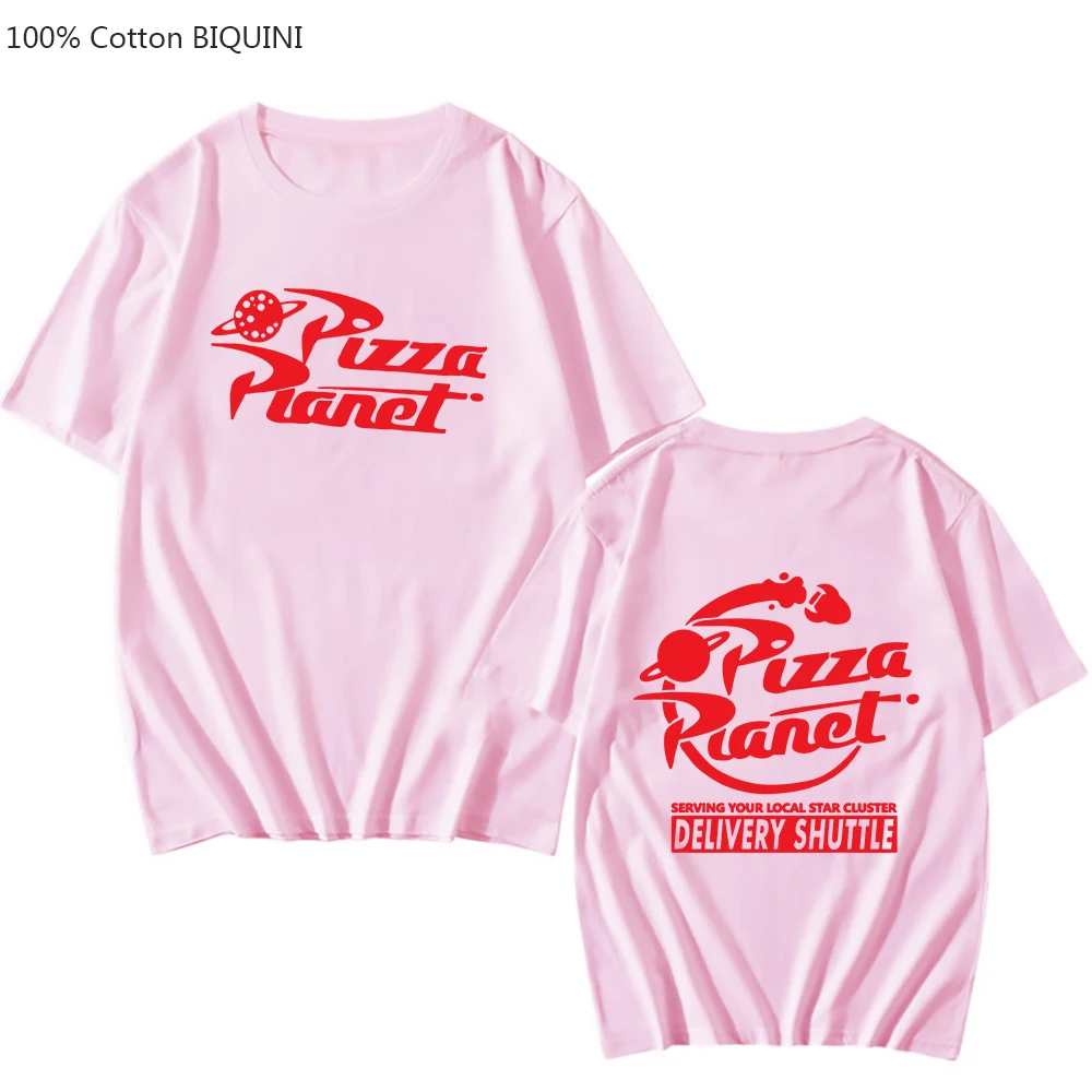 Мужская футболка с принтом пиццы и планеты, 100% хлопок, круглым вырезом и коротким рукавом