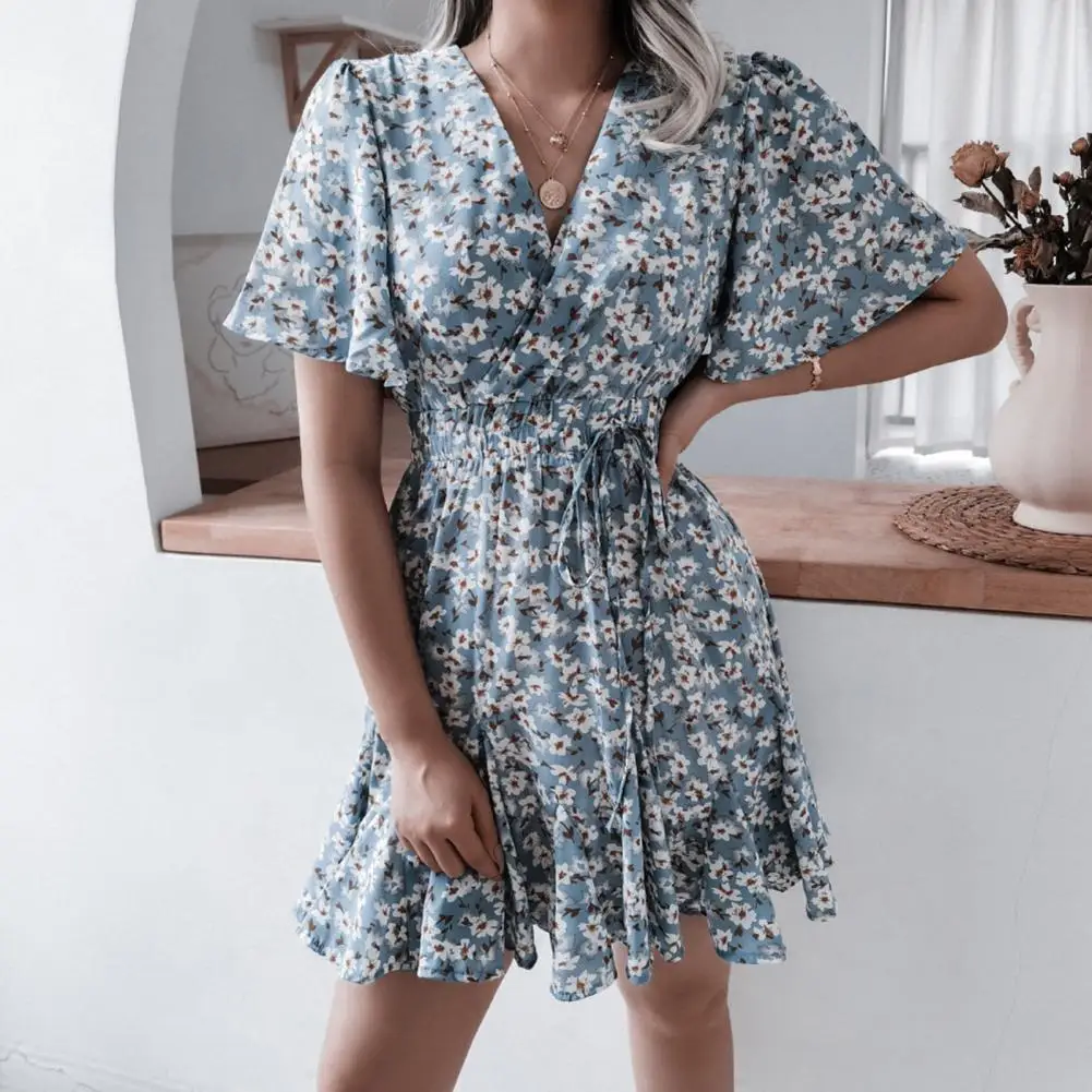 

Summer Popular Beach Dress 2022 Female Women Dress Printed Lace-up Elegant Chiffon Party Dress