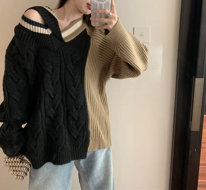 Женский свободный свитер шикарный пуловер с лямками на плечах Осень-зима 2021 |