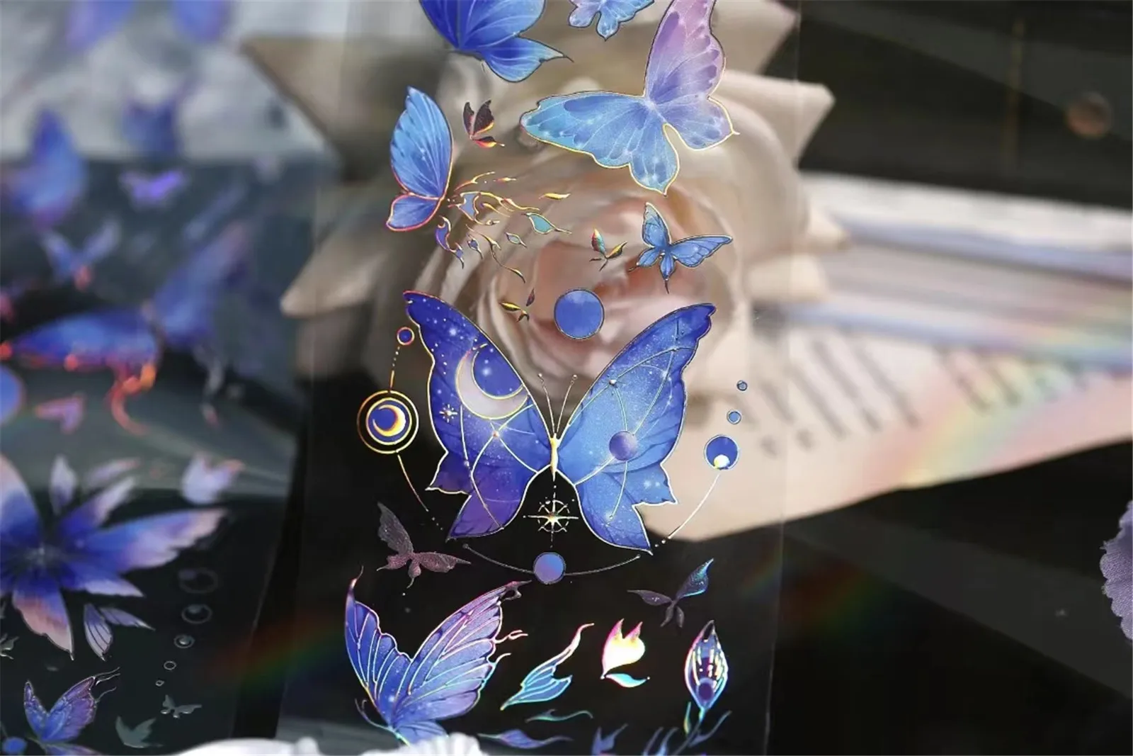 

Vintage Moon Blue Butterfly Shiny Washi PET Tape for Card Making Decoration DIY Scrapbooking Plan Stickers