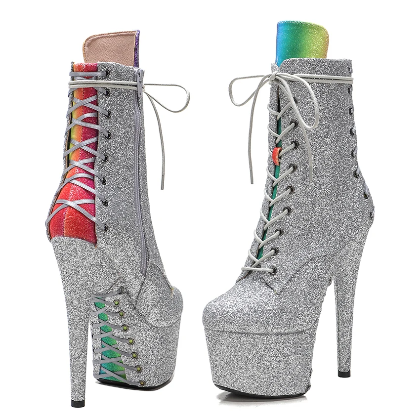 Leecabe 17CM/7Inches snakeskin  with PU two colour upper High Heel platform Boots Closed toe  Pole Dance boot