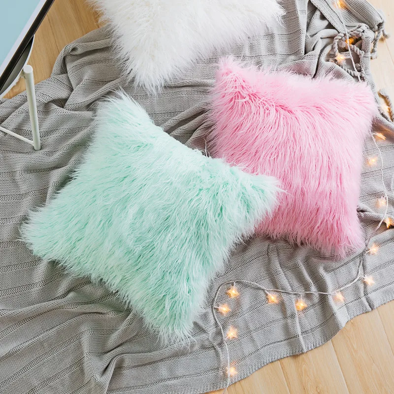 

Nordic Posh Style Pink Throw Pillows Cover For Home Luxury Decor Super Soft Plush Faux Fur Sofa Pillowcase Square 45x45cm