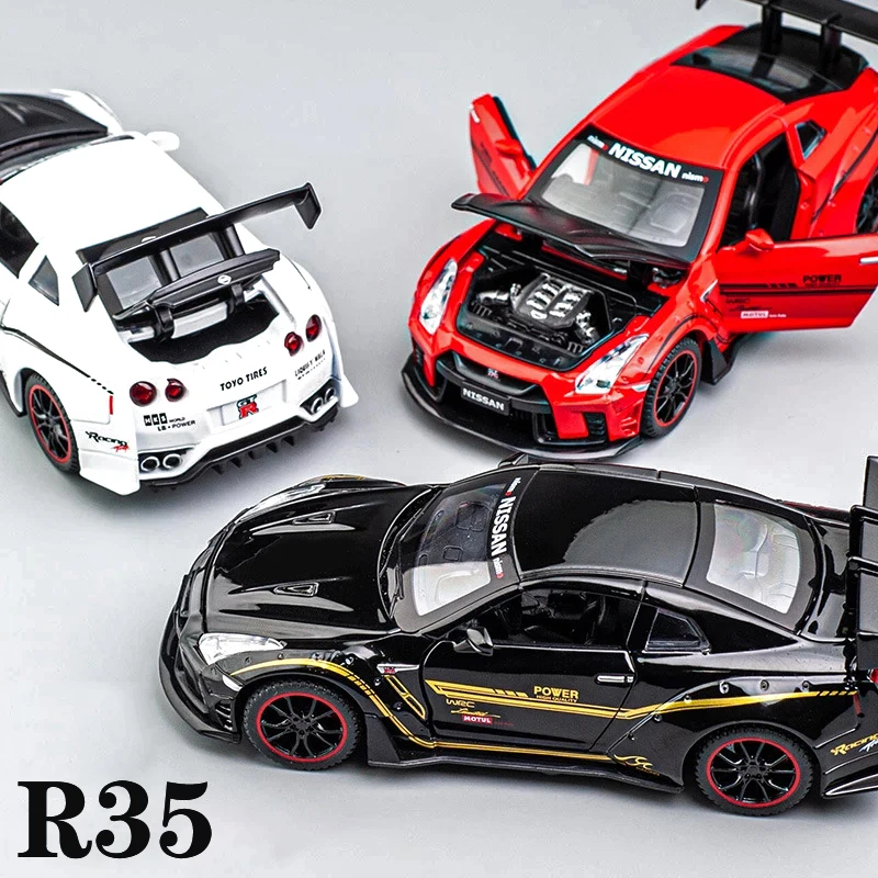 

GTR R35 R34 Simulation Alloy Racing Model 1:32 Children Toy Pull Back Car Die Casting and Toy Car Sound and Light Car Kids Gift