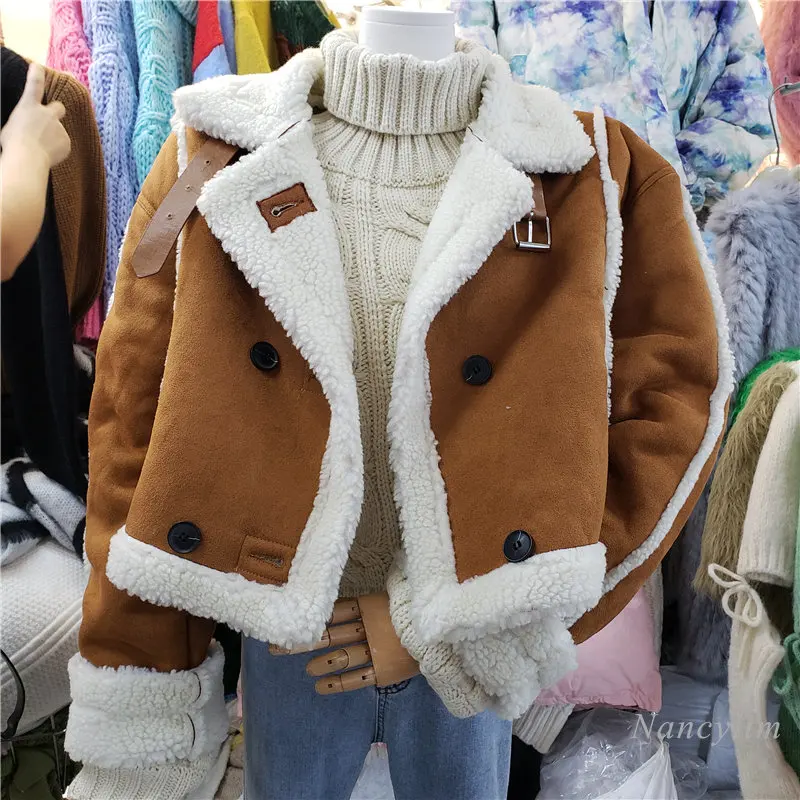 

Korean Style Faux Lamb Wool Coat for Women Autumn and Winter Short Warm Jacket 2022 New All-Matching Motorcycle Thickened Coats