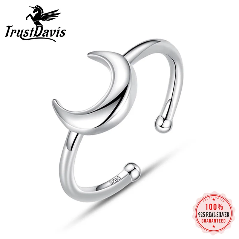 

TrustDavis, новинка 100%, 925, твердое серебряное коктейльное кольцо в виде Луны из серебра пробы с размером, для девочек, подарок на Рождество, ED153