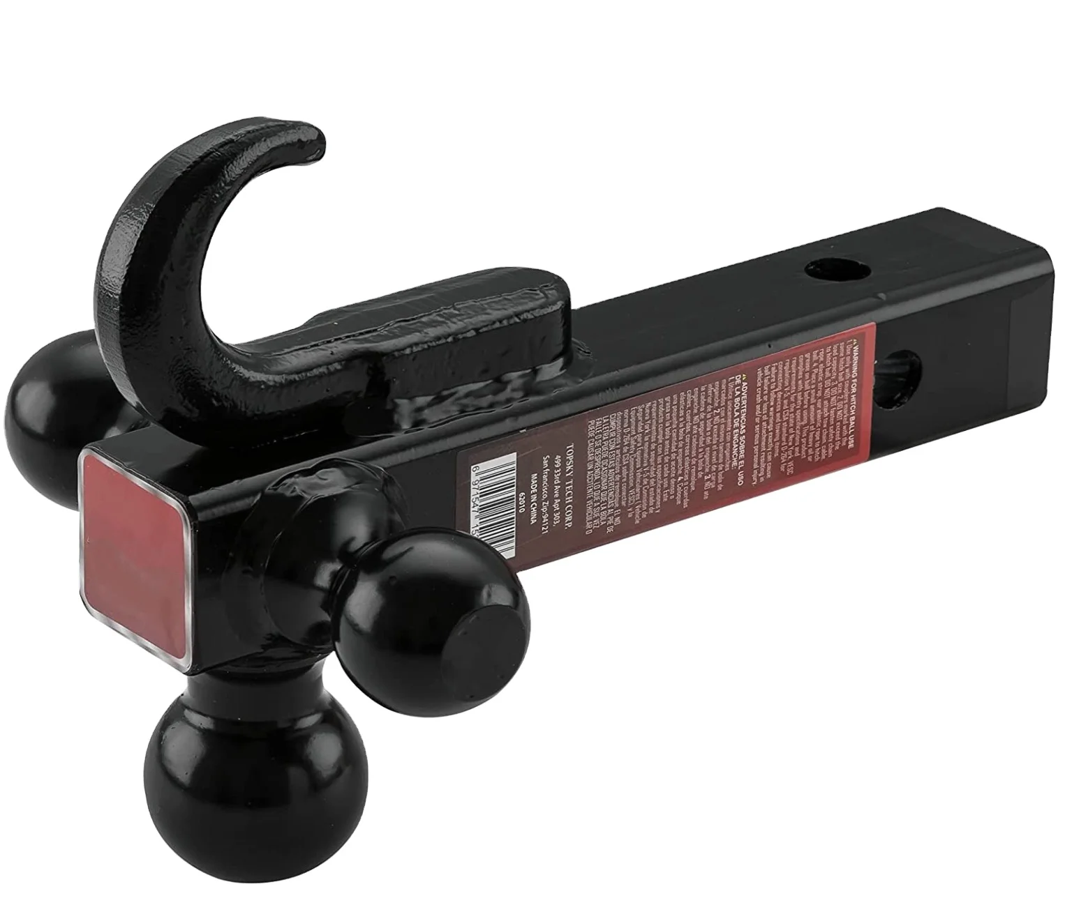 

Trailer Hitch Triple Ball Mount with Hook, 1-7/8, 2, 2-5/16-inch Balls, Fits 2-inch Tow Hitch Receiver