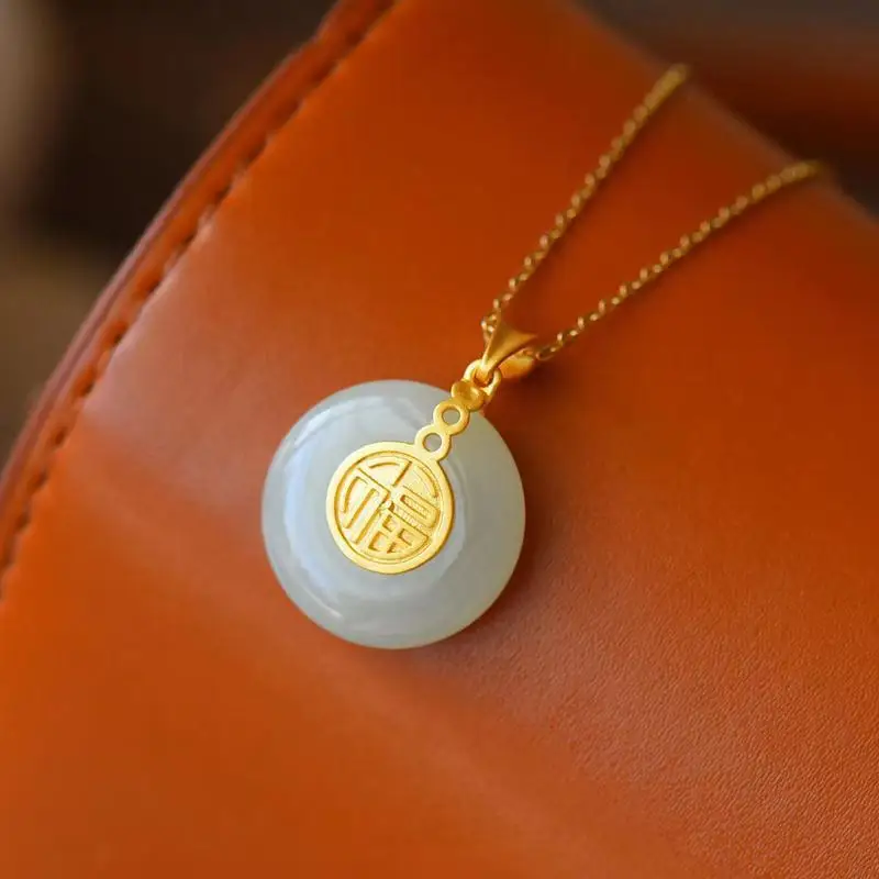 

Natural Pendant Necklace S925 Sterling Silver Safe Women's Pendant Chain Inlaid Retro Simple Classic Gift