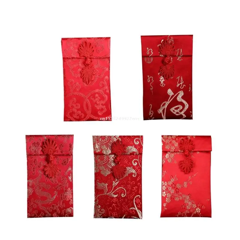 

Chinese Traditional Red Packet New Year Embroidery Knot Luck Money Bag Gift