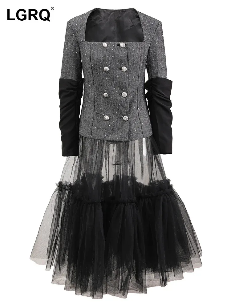 LGRQ женский комплект из 2 предметов модный пиджак с квадратным воротником