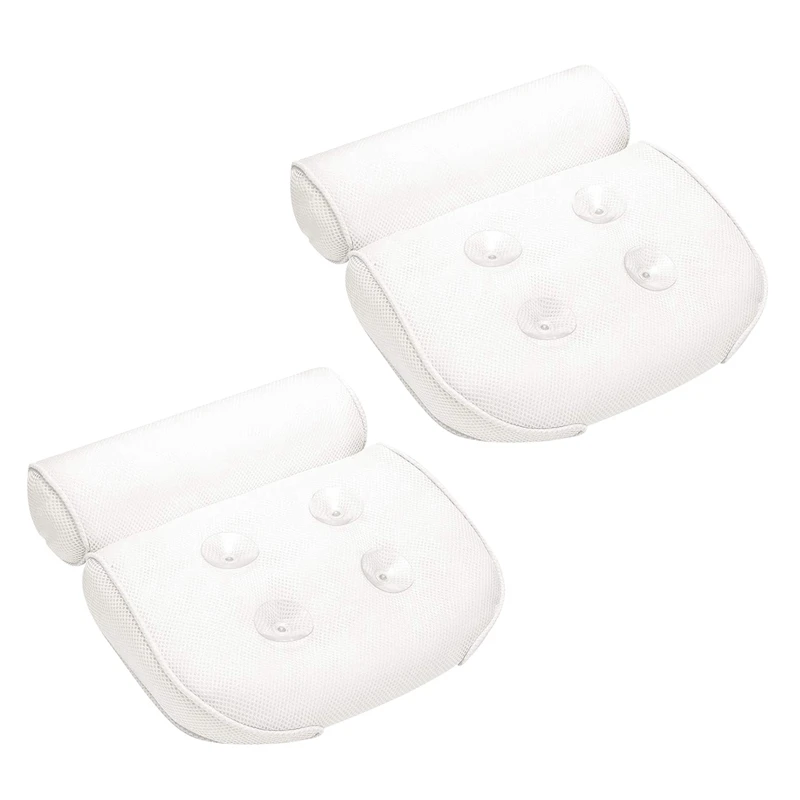 

2X White Bathtub Pillow, Large Spa 3D Air Mesh Bath Pillow, Luxury Comfortable Soft Bath Cushion Headrest