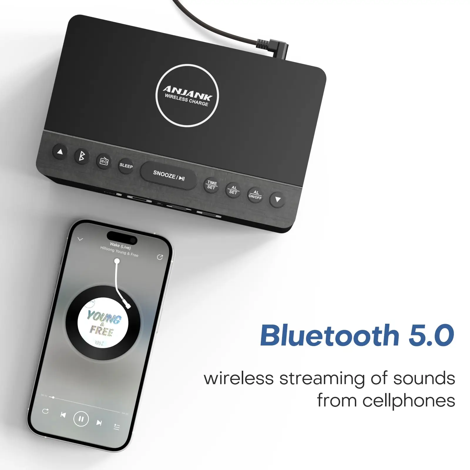 ANJANK деревянный Bluetooth-динамик-будильник с FM-радио