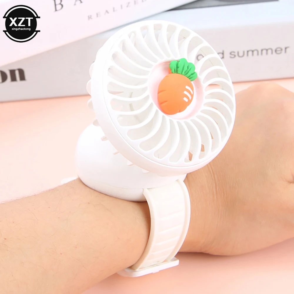 

Новый летний детский вентилятор, наручные часы с милыми фруктами, мини-веером, складной маленький вентилятор, бесшумный портативный USB-перезаряжаемый вентилятор, летний подарок