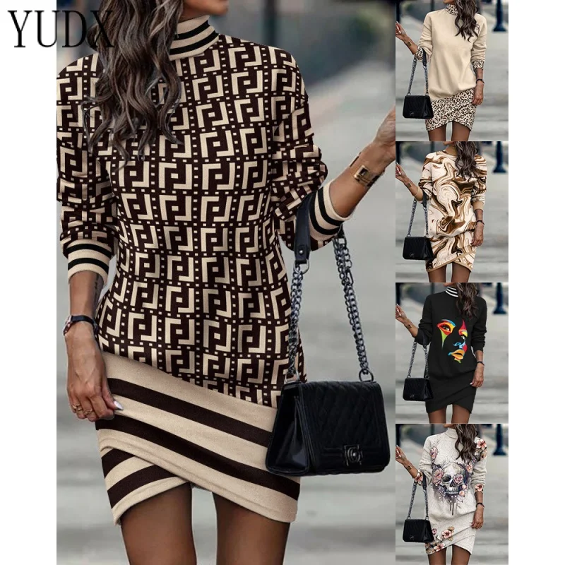 

YUDX 2023 New European and American New High Neck Printed Temperament Leisure Dress y2k Women's dress Dresses