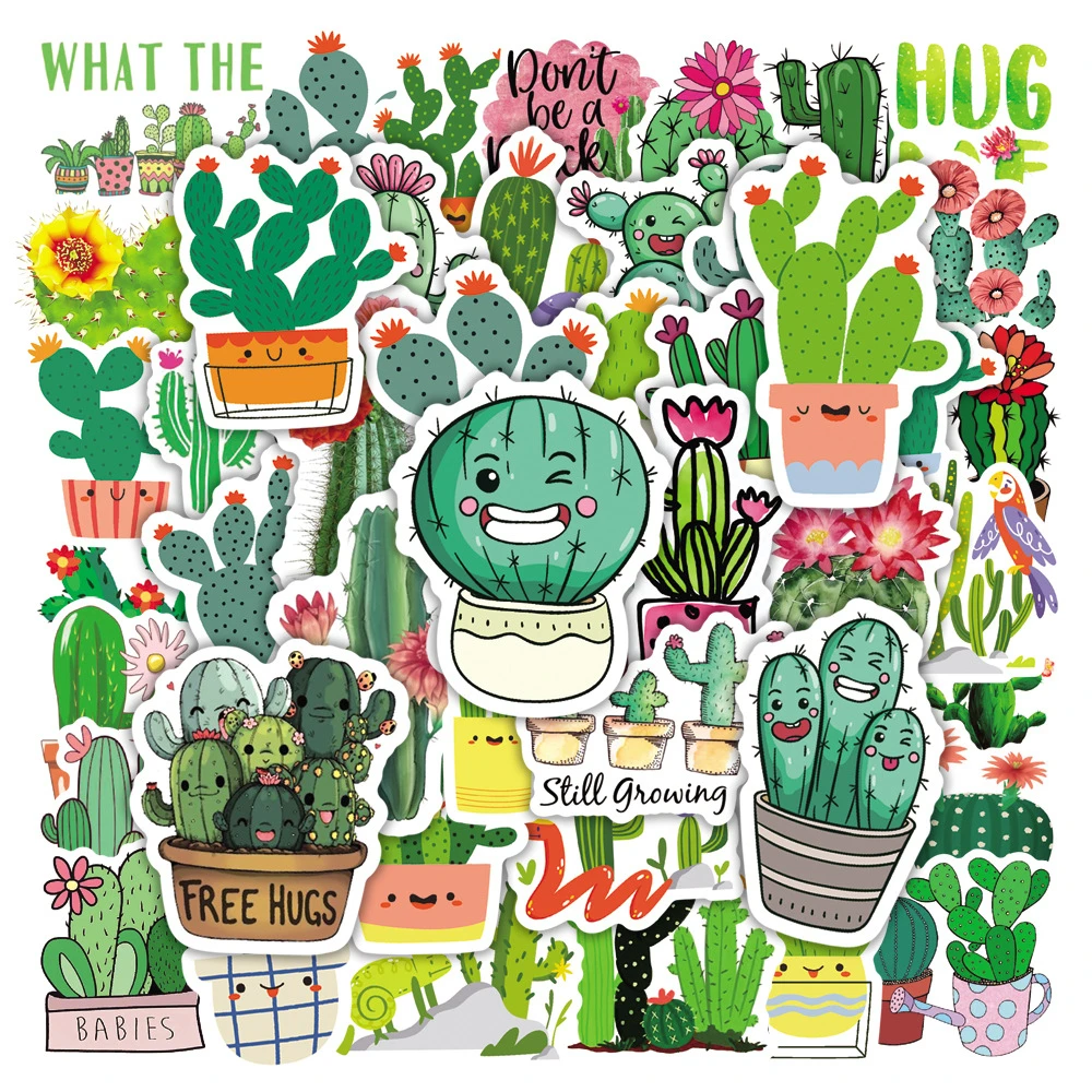 

10/30/50PCS Cartoon Small Fresh Cactus Plant Graffiti Sticker Bike Skateboard Car Helmet Laptop Computer Wholesale